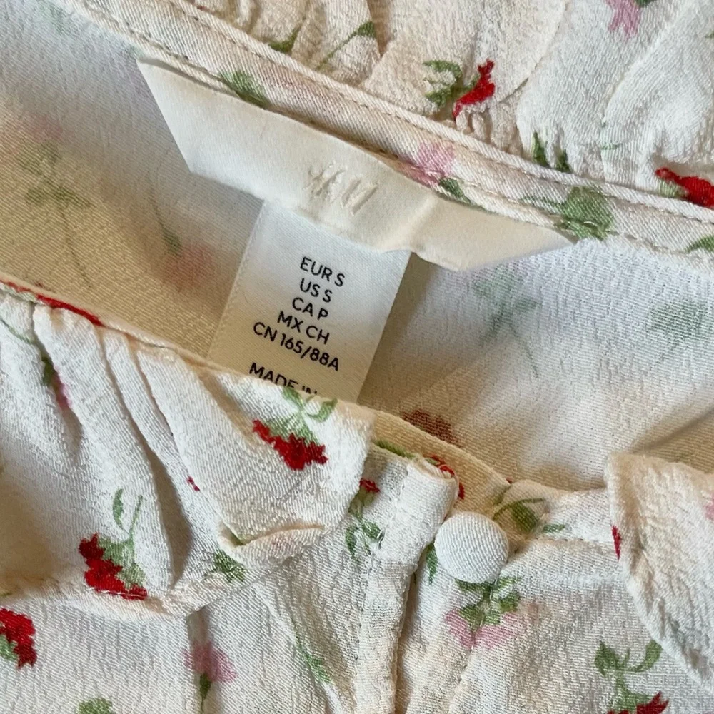 H&M White Blouse with Red‎ and Green Floral Design